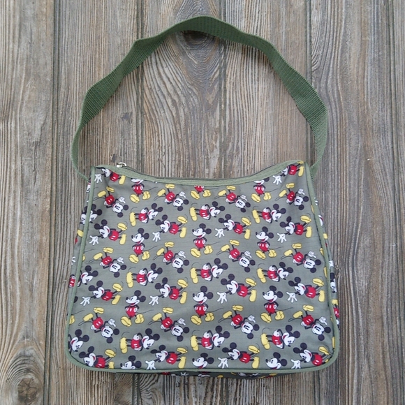 Mickey Mouse Pattern Green Textured Shoulder Bag - Picture 12 of 14